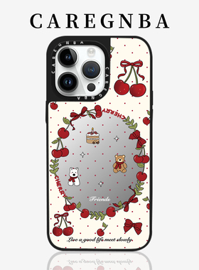 CAREGNBA红色波点樱桃西高地狗适用苹果17ProMax手机壳新款iPhone16pro磁吸14plus镜面13防摔15日韩11女XR/12