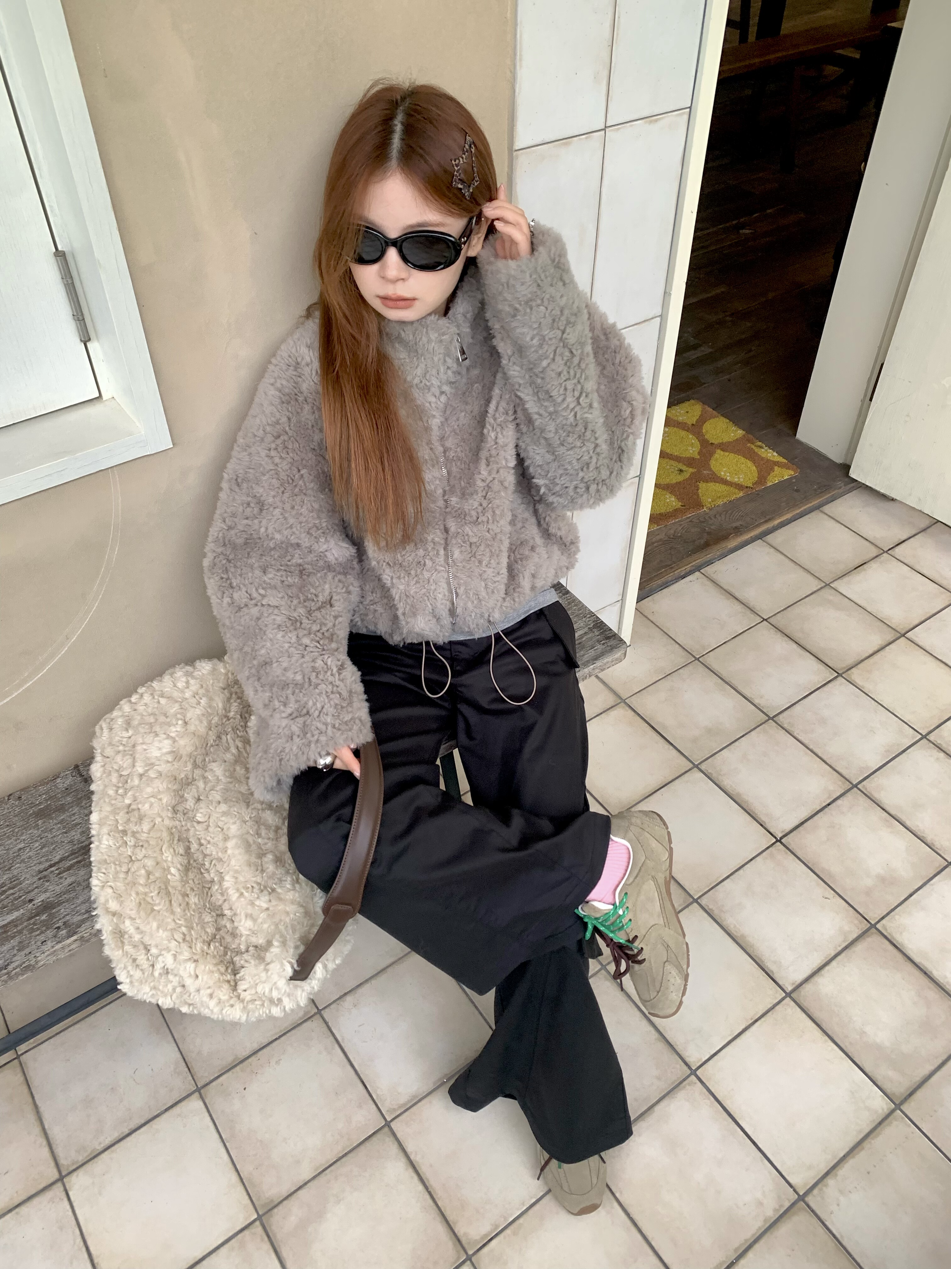 DAMEI大美100%羊毛灰色皮毛一体羊毛羔外套 短款休闲时髦毛毛外套,女装/女士精品,皮草,淘宝优惠券,粉丝福利购,淘宝优惠卷