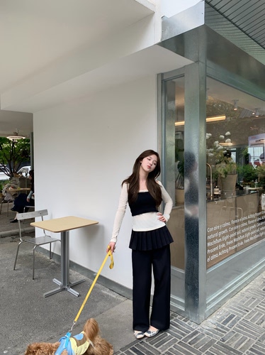 明星同款拼接休闲西装裤女春秋