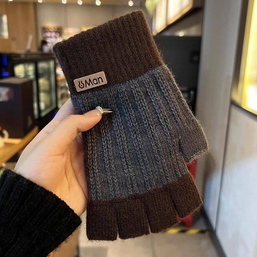 半指手套男士冬天保暖加绒加厚针织毛线露指学生写字骑行秋冬季男,服饰配件/皮带/帽子/围巾,手套,淘宝优惠券,粉丝福利购,淘宝优惠卷