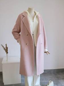 粉色双面羊绒大衣女小个子中长款茧型气质高级感羊毛呢子毛呢外套