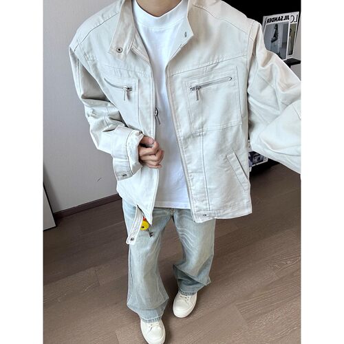 水洗纯棉立领牛仔外套男春秋夹克