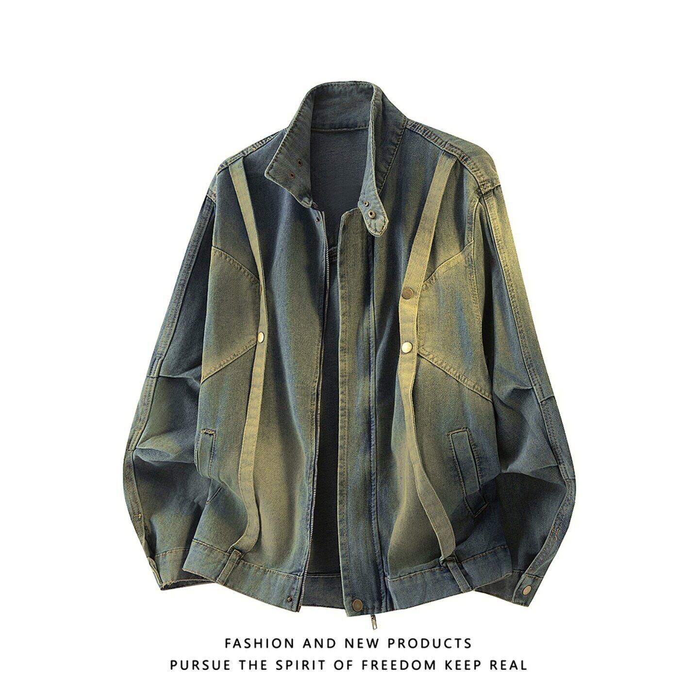 春秋季牛仔外套男水洗做旧痞帅高级感潮牌欧美街头飞行员立领夹克