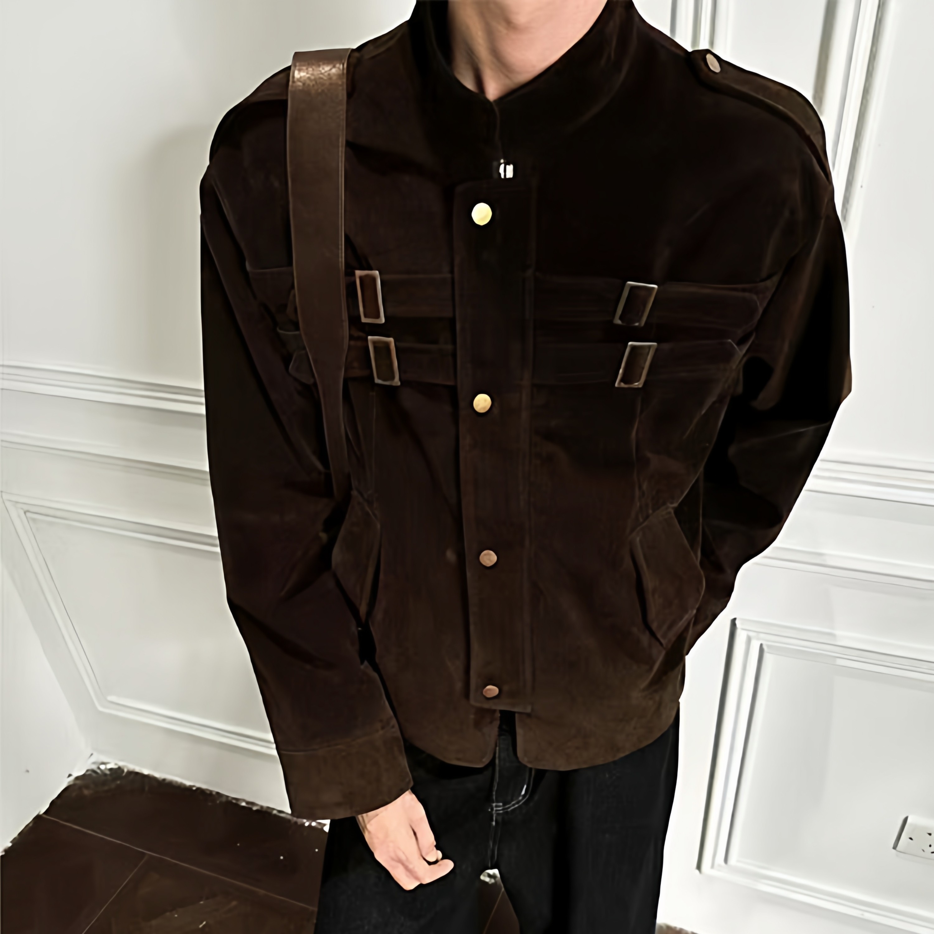 美式cleanfit拼接设计仿麂皮高级感夹克男女复古潮牌短宽春秋外套,男装,夹克,淘宝优惠券,粉丝福利购,淘宝优惠卷