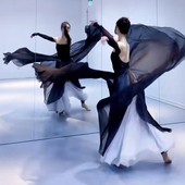 720度大摆裙千千阙歌古典舞黑白双层中国风雪纺飘逸黑月光舞蹈服