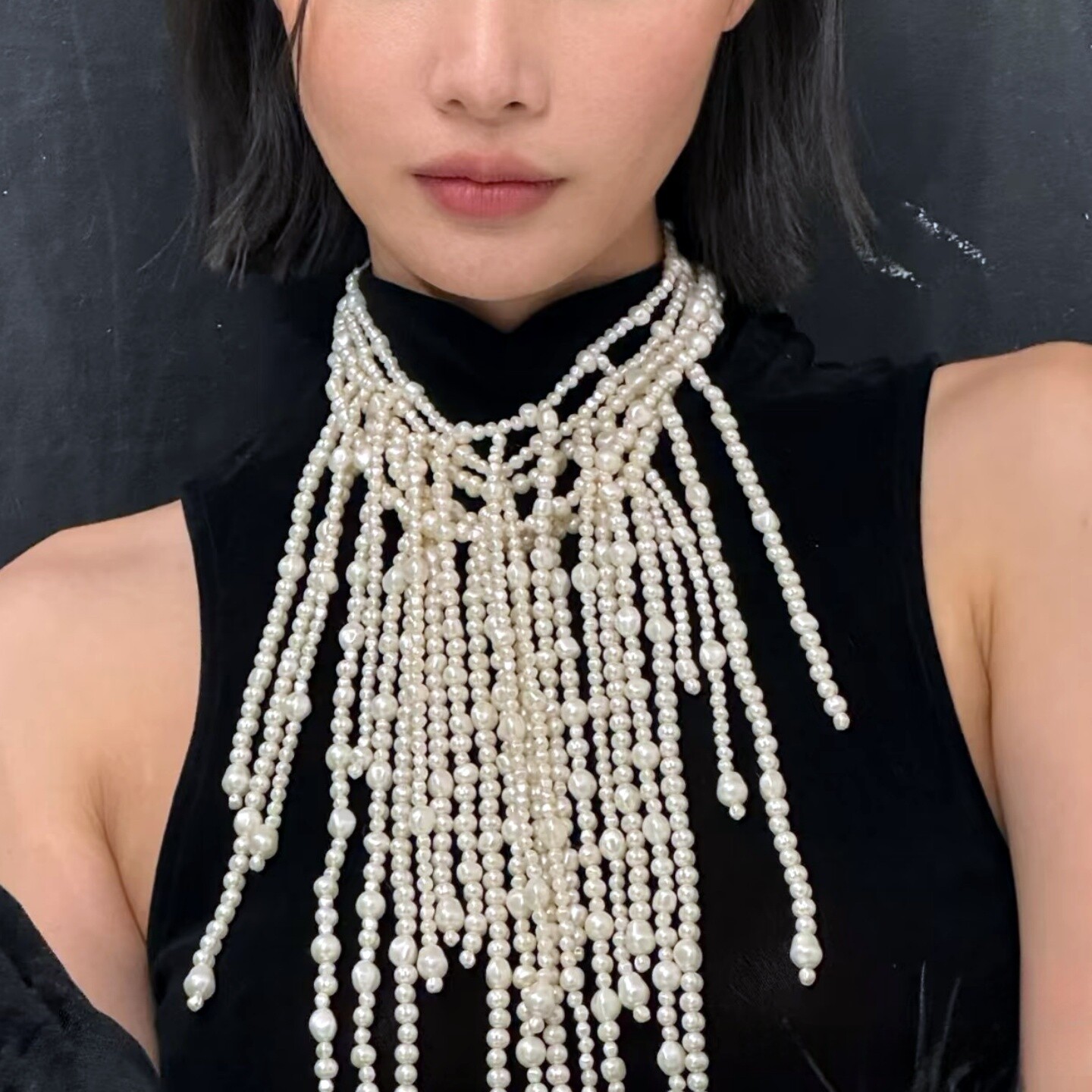 轻奢新款瀑布流星设计感珍珠长款项链女款复古高级感气质毛衣链