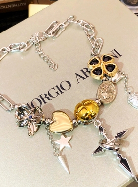 原创黑色花朵项链女轻奢choker项圈甜酷辣妹复古锁骨链颈链毛衣链