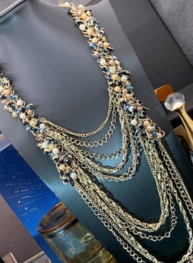 夸张超长款水钻编织项链性感气质时尚欧美流苏锁骨链满钻毛衣链女