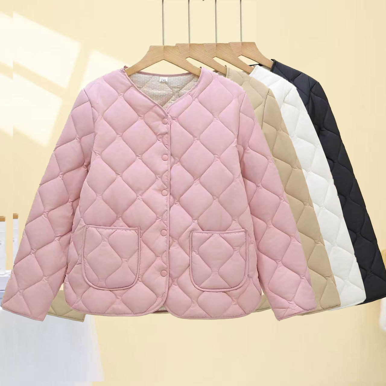 菱格棉服女短款2025冬季新款面包服爆款羽绒棉衣无领棉袄直播