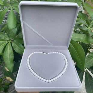 高档绒布桃心圆心珍珠项链盒母亲节妈妈链珠宝首饰礼品收纳包装盒