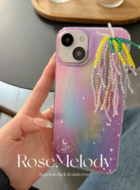 韩国ins梦幻紫色星空羽纱适用iPhone16promax手机壳苹果15promax彩色水钻烟花流苏12女13防摔14pro保护套女款