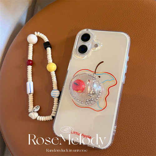韩系ins风小众简约线条红苹果适用iPhone15promax手机壳苹果16水晶球支架14pro保护套12新款13奶白果冻壳新款