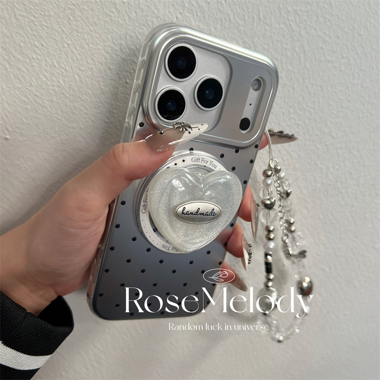 ins高级感银色波点白色爱心磁吸支架适用iPhone17promax手机壳苹果16promax小众简约15pro防摔14保护套13pro