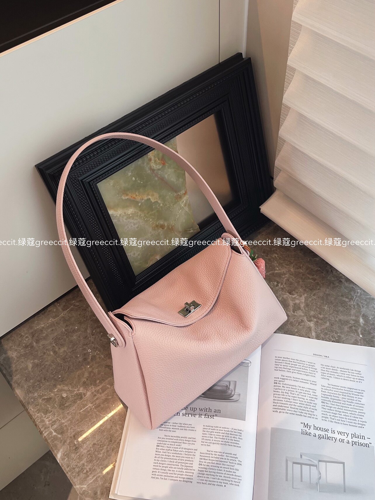 绿蔻Greeccit 花茶一杯 软牛皮头层牛皮小众设计新款气质款腋下包
