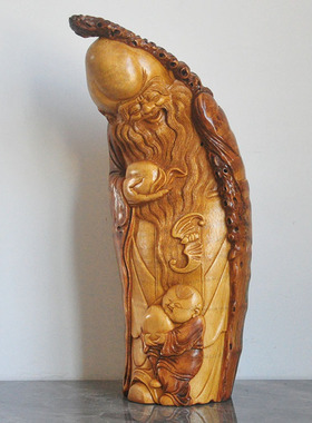 竹根雕老寿星古风家居摆件