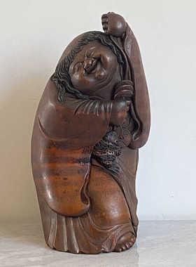 竹根雕刘海戏金蟾家居摆件