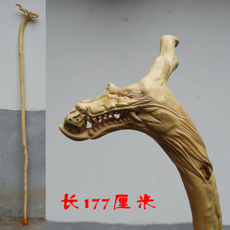 【周瑞赞手雕艺术】黄杨木雕根雕龙头拐杖【逆风而行】寿星礼物