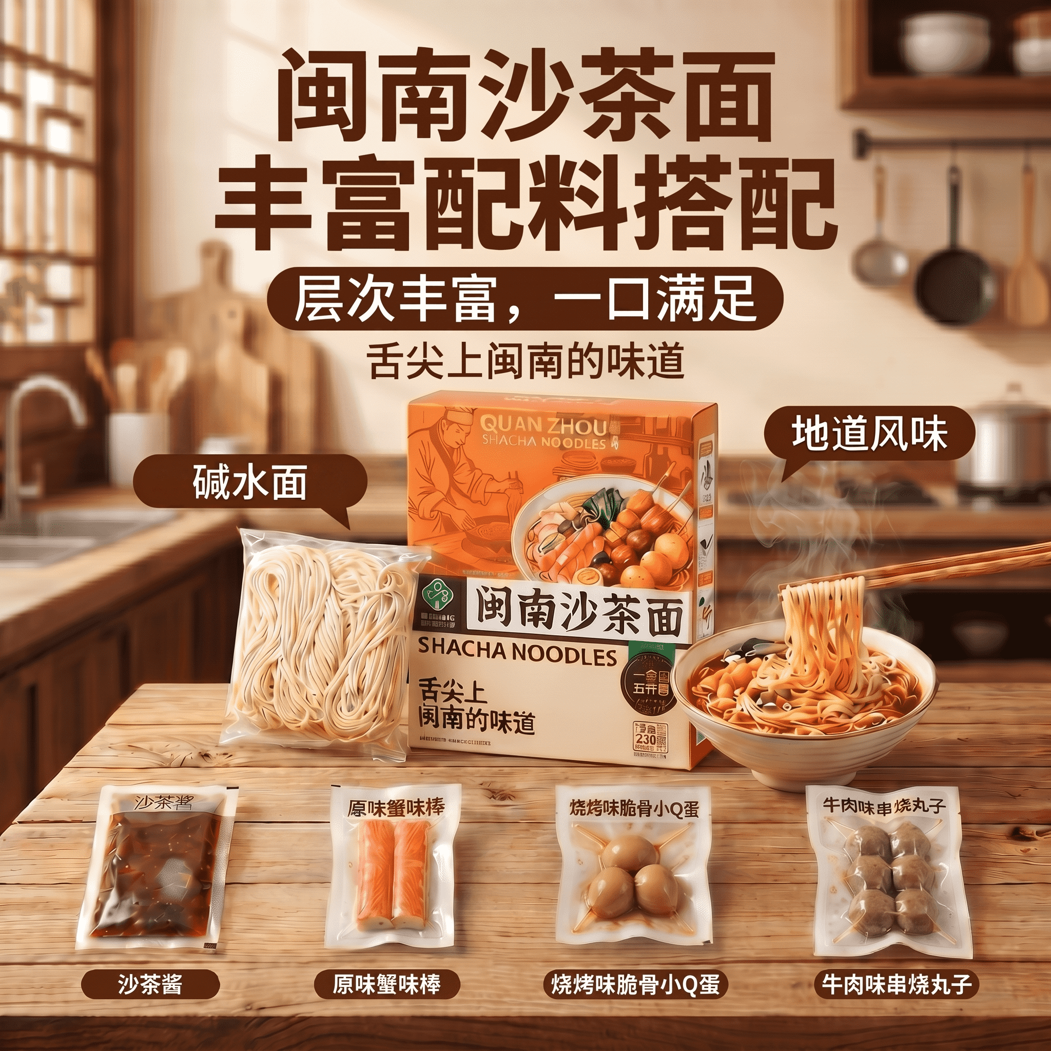 闽南泉州特产沙茶面厦门古早味道浓汤底 一套面5料包配齐宵夜速食