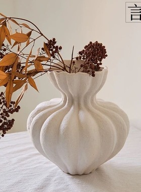 侘寂风法式大花瓶白色感摆件餐桌客厅家居北欧风复古陶瓷花瓶