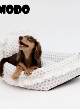 LMODO宠物窝白色波点公主床狗狗睡垫猫窝全窝可拆洗宠物公主床垫