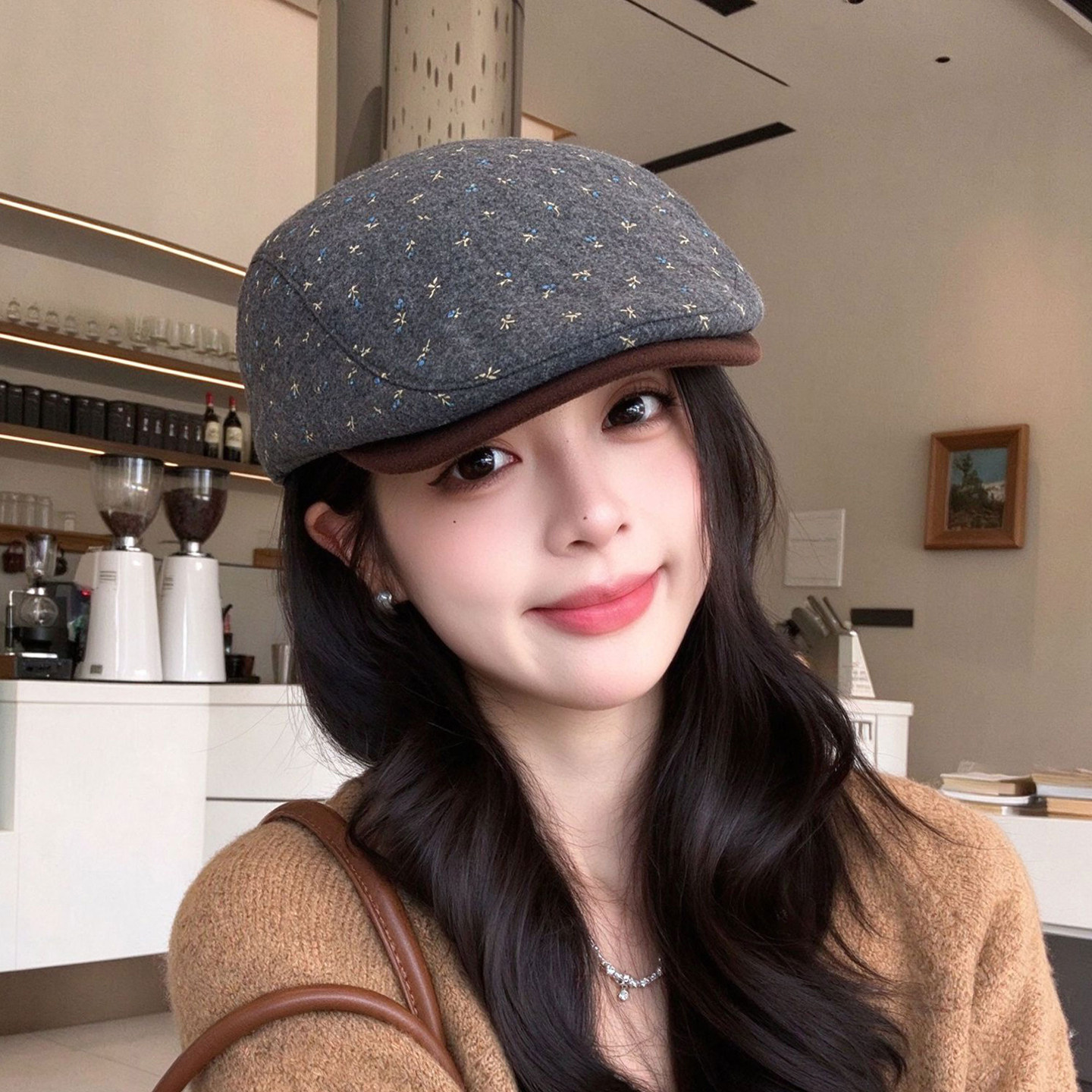 日系复古碎花前进帽子女款2026新款秋冬学生显脸小文艺报童贝雷帽