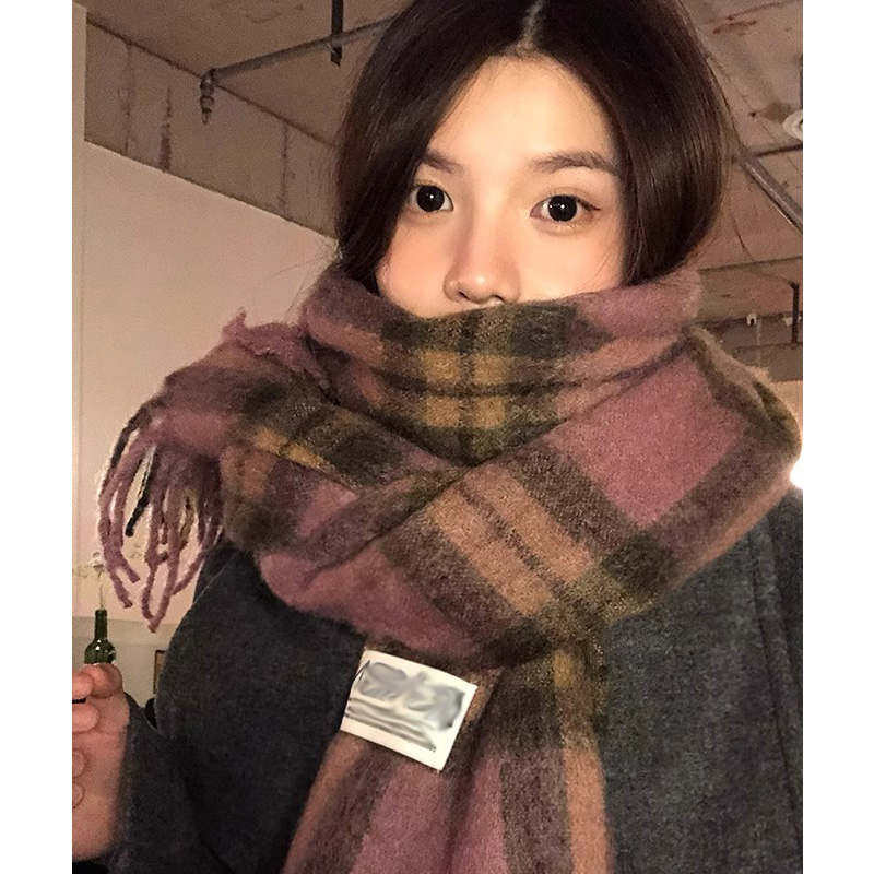 围巾女冬季2025新款秋冬韩系氛围感粉色格子英伦学院风高级感围脖