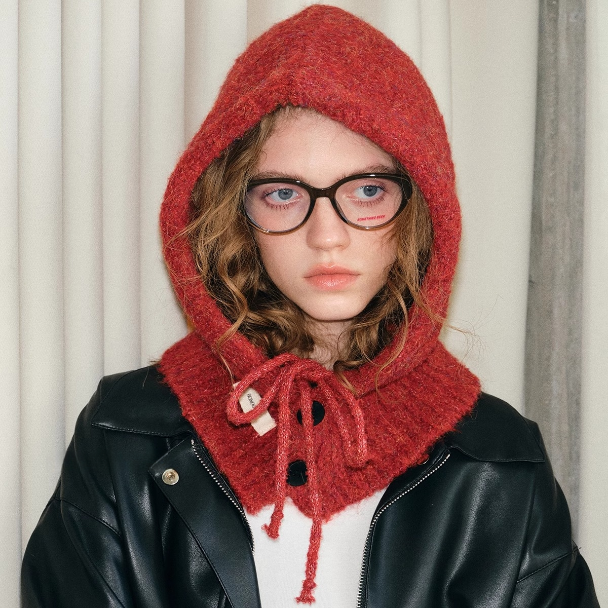 红色帽子女款2025新帽子围巾一体