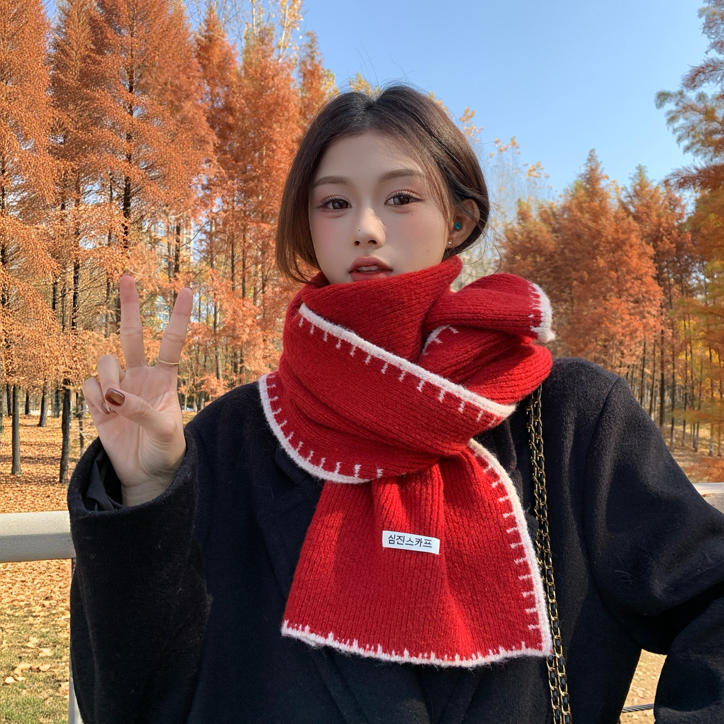 圣诞节红色围巾女款2025新款冬女生高级感初中生复古锁边女士围脖,服饰配件/皮带/帽子/围巾,围巾/丝巾/披肩,淘宝优惠券,粉丝福利购,淘宝优惠卷