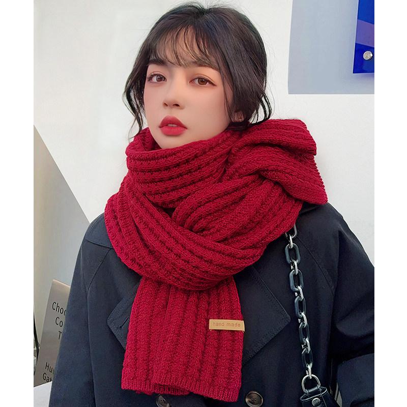 红色围巾女冬季2025新款秋冬韩系氛围感新年礼物高级感针织配大衣