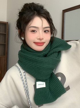 绿色围巾女冬季2025新款秋冬天韩系氛围感针织毛线高级感圣诞围脖