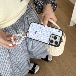 可爱卡通蓝底条纹兔子蝴蝶结适用于iPhone17/16promax手机壳新款苹果15/14软壳16plus全包边14pro/13pro护套