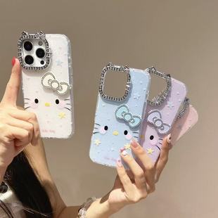 ins点钻边框猫咪立体蝴蝶适用苹果16promax手机壳iPhone15pro可爱14女生新款13韩国12promax全包防摔保护套