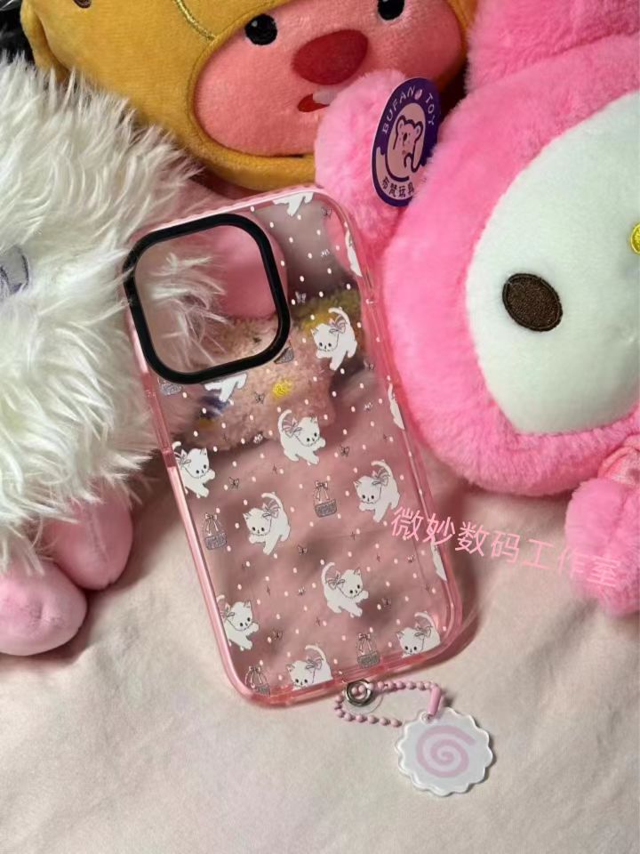 苹果16tpu卡通粉色毛球猫咪