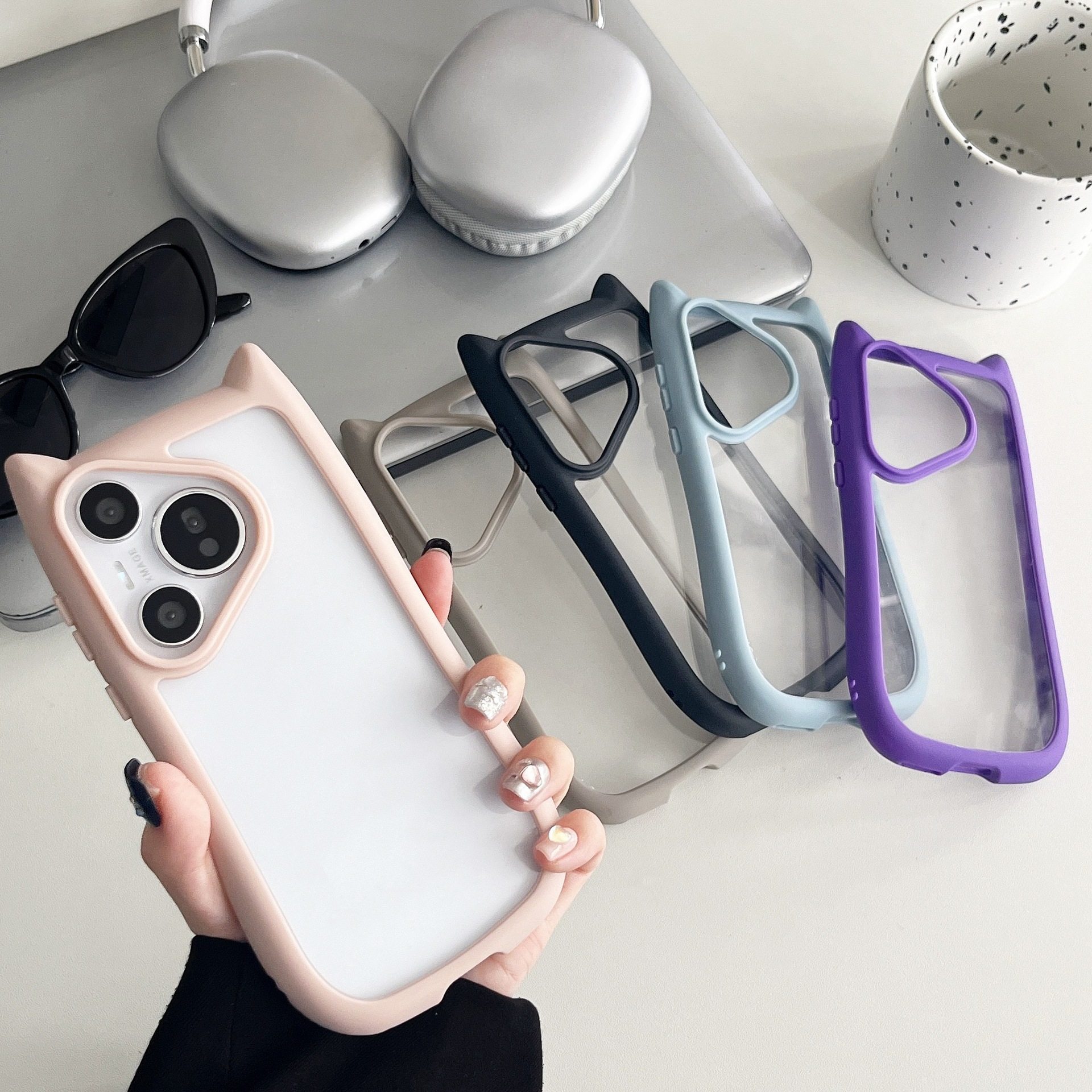 可爱猫耳朵适用华为Pura70手机壳新款p70pro/p70pro+高级感NOVA12/11/10PRO透明卡通荣耀50软边P60/50保护套