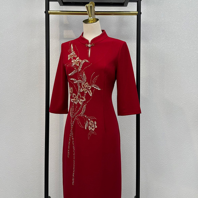 高端喜妈妈旗袍2025新款端庄大码高贵喜婆婆婚宴装礼服结婚喜服女