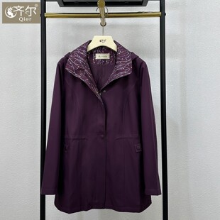 品牌短款连帽风衣女2025早秋装妈妈大码外套洋气中老年人宽松上衣