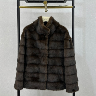 水貂绒毛毛外套女2025冬季新款韩版立领貂绒皮毛一体环保皮草短款