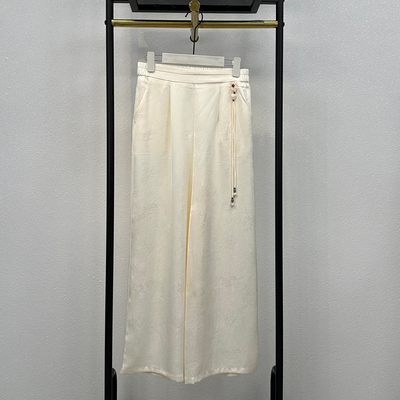 新中式国风香云纱真丝阔腿裤女夏季提花流苏年轻妈妈装桑蚕丝裤子