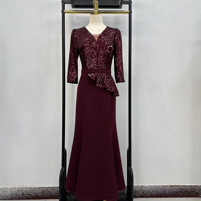 加长礼服洋气年轻收腰结婚妈妈亮片大码高贵喜服喜婆婆鱼尾连衣裙