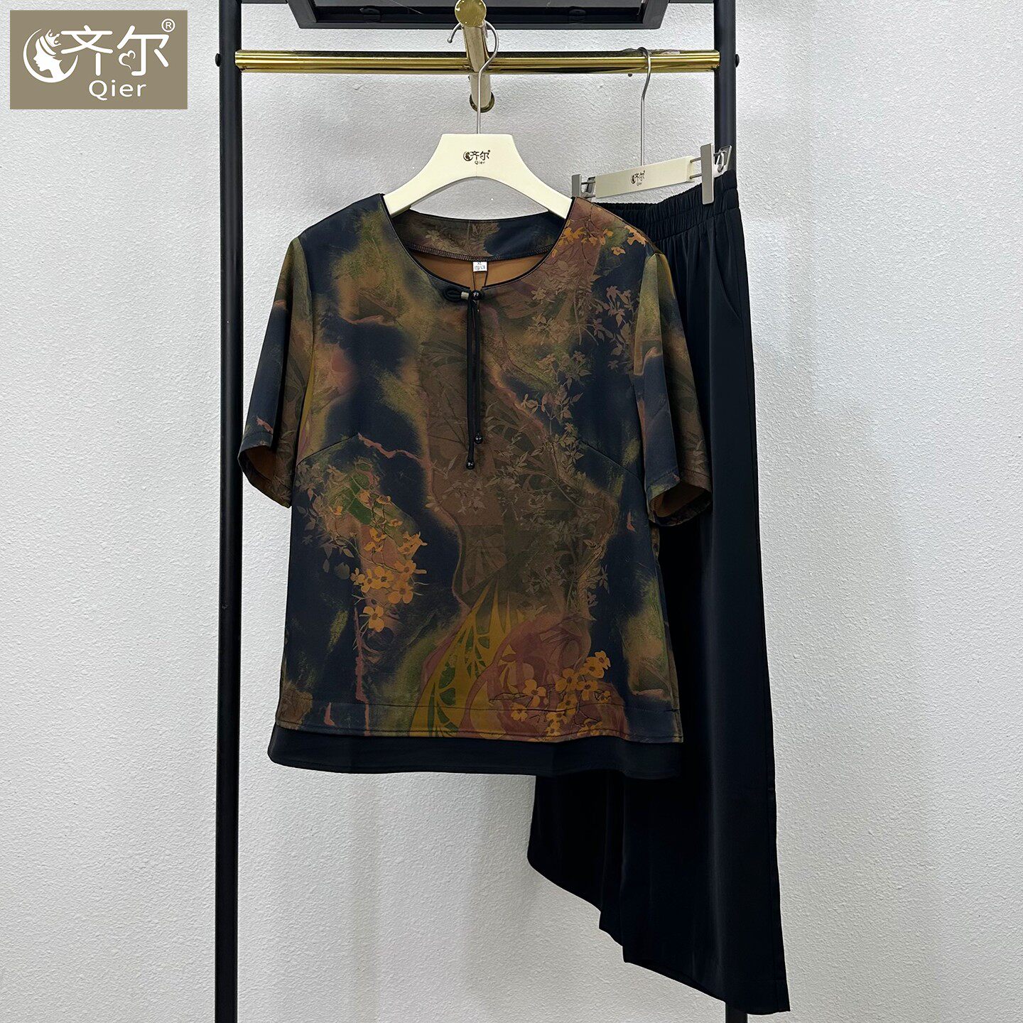 品牌2025夏季新款中式妈妈衬衫T恤中老年女宽松显瘦九分裤套装