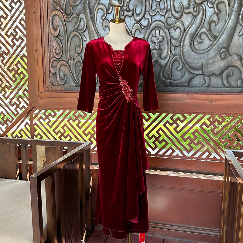 金丝绒气质婚宴装晚礼服