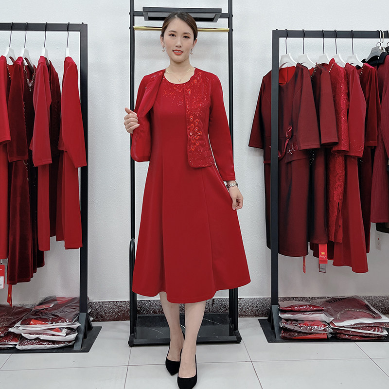 【两件套】珠光亮丝妈妈礼服