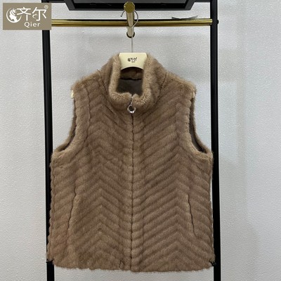 高端百搭皮草马甲女2025年冬新款立领皮毛一体外套水貂绒坎肩马夹