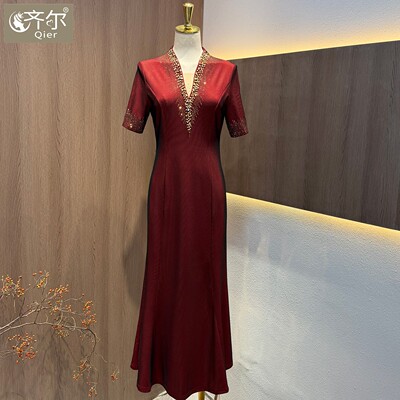 礼服女宴会连衣裙妈妈婚宴装气质短袖平时可穿喜婆婆敬酒服年轻款