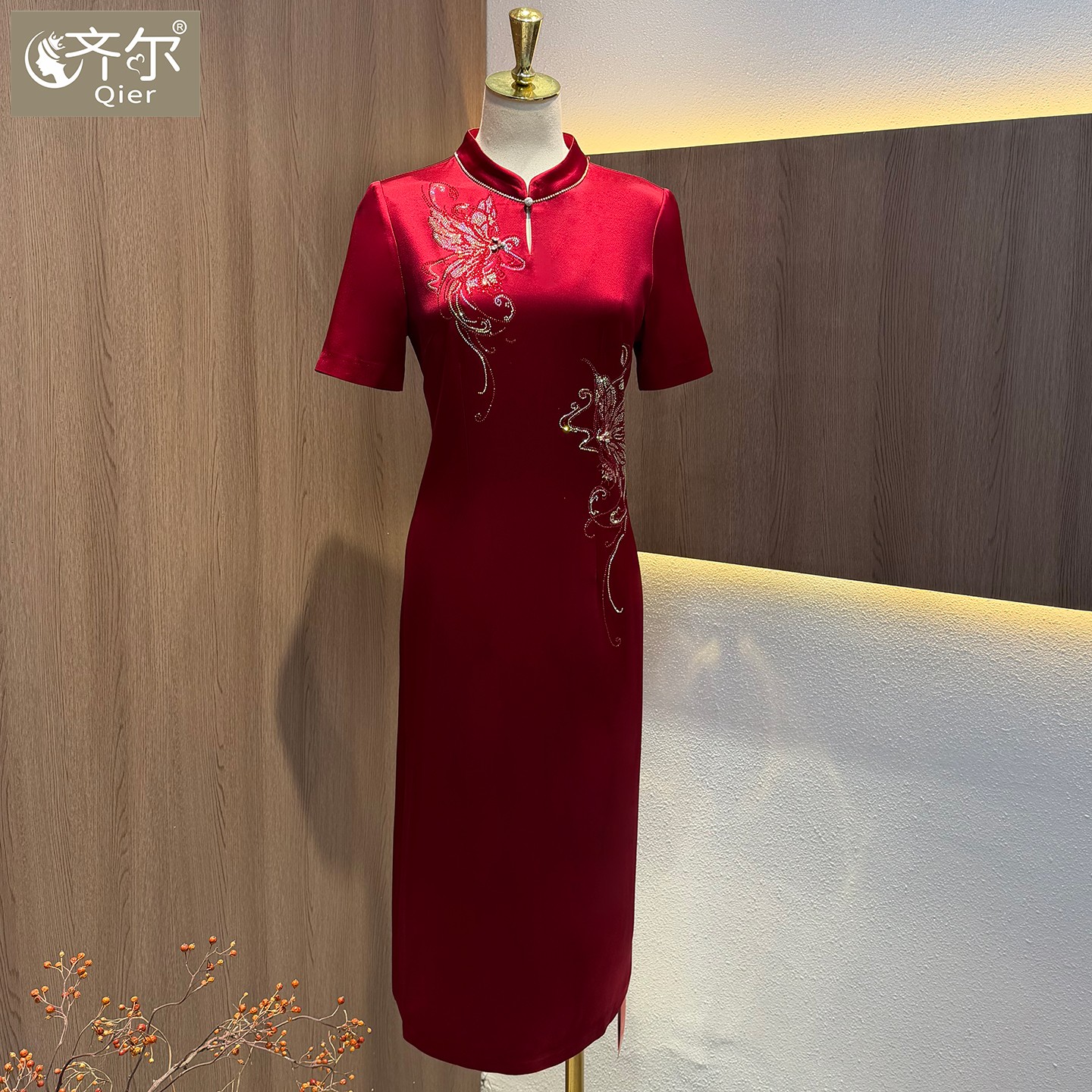 高级醋酸改良中式旗袍喜婆婆婚宴装高端礼服优雅气质连衣裙丈母娘