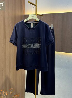 中年女士休闲运动套装女夏季2026新款时髦洋气显瘦短袖夏装两件套