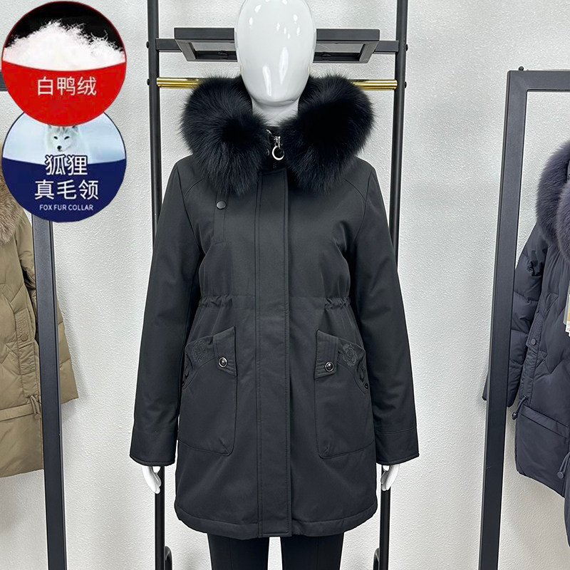 品牌中老年派克羽绒服女加厚大码真狐狸毛妈妈冬装可拆卸内胆外套