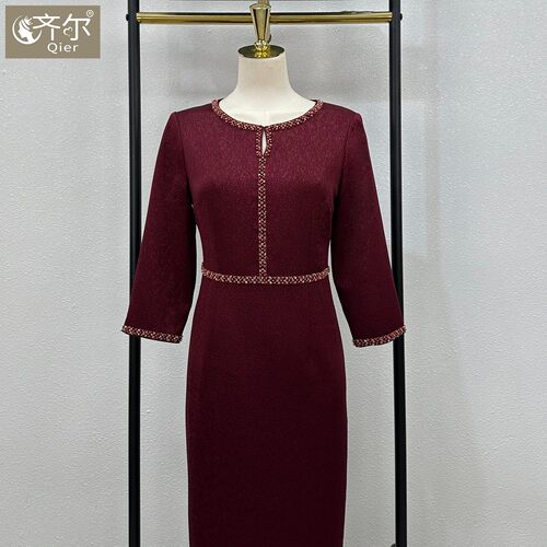 喜婆婆大牌连衣裙中长款妈妈礼服婚宴服2025春秋新款显瘦高级礼服