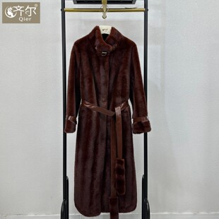 长款机车水貂绒皮毛一体立领时尚环保皮草外套年轻款加厚保暖大衣