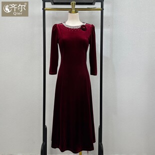 秋冬款高级连衣裙订婚旗袍金丝绒礼服敬酒服新中式喜婆婆平时可穿